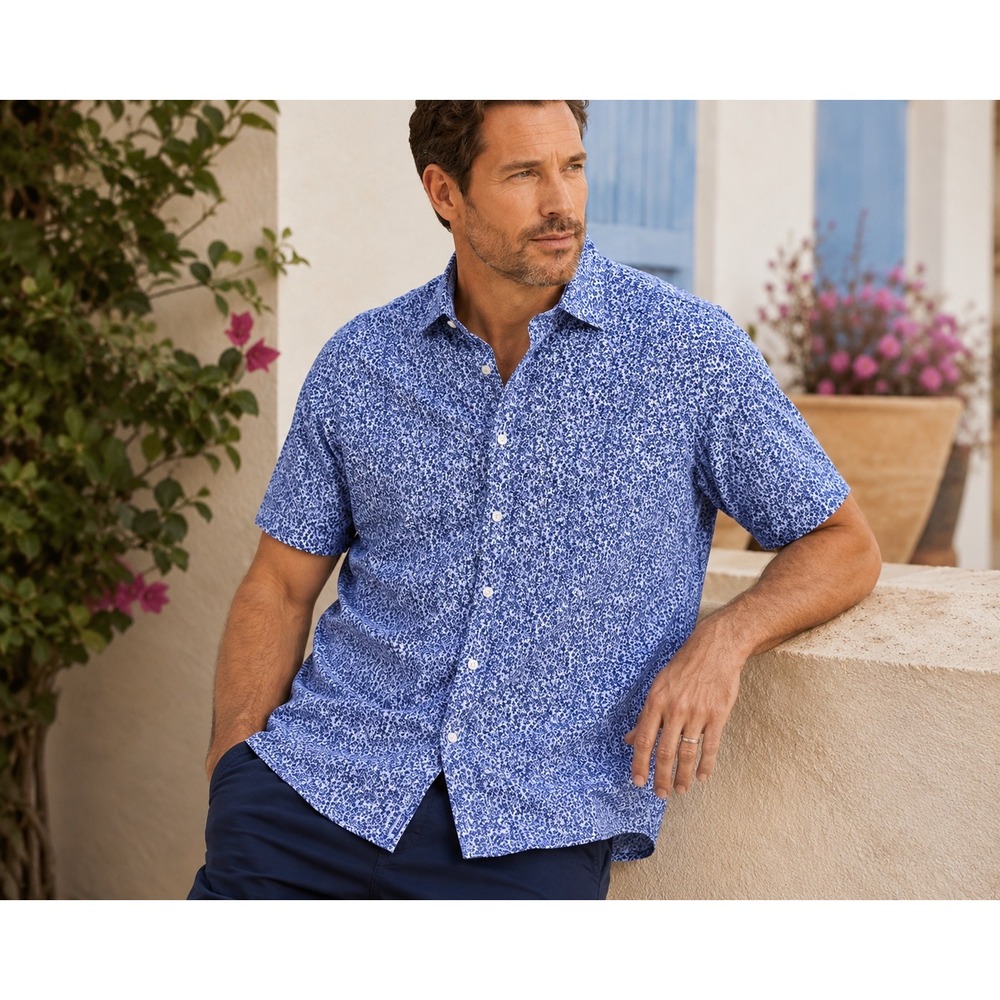 UNTUCKit Jean-Louis Button Down Short Sleeve Shirt Floral Navy XL